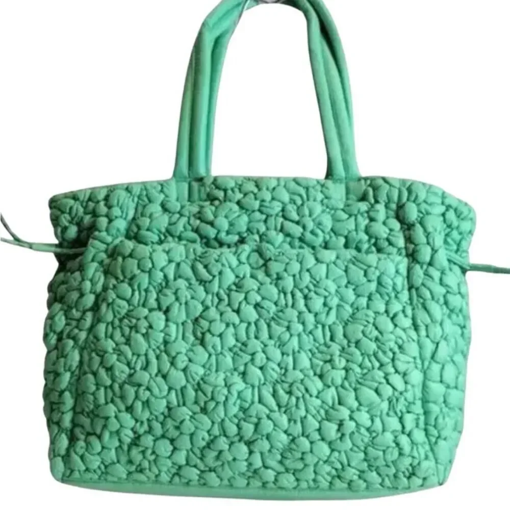Wildfox Green Quilted Tote Bag with Drawstring Details